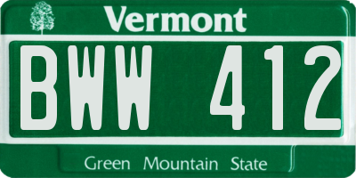 VT license plate BWW412