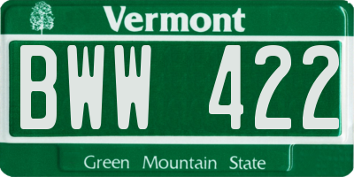 VT license plate BWW422
