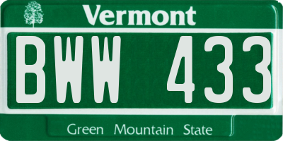 VT license plate BWW433