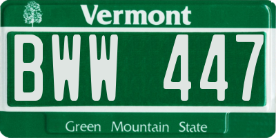 VT license plate BWW447