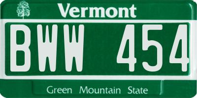 VT license plate BWW454