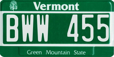 VT license plate BWW455