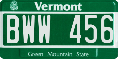 VT license plate BWW456