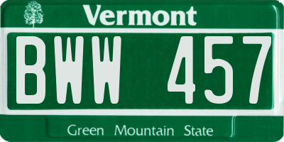 VT license plate BWW457