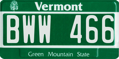 VT license plate BWW466