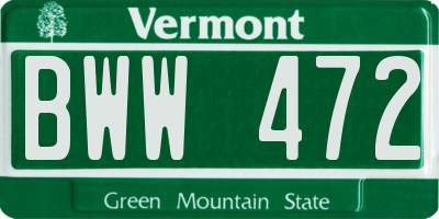 VT license plate BWW472