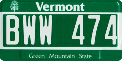 VT license plate BWW474