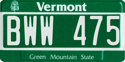VT license plate BWW475