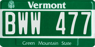 VT license plate BWW477