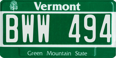 VT license plate BWW494