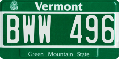 VT license plate BWW496