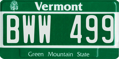 VT license plate BWW499