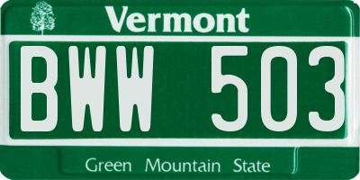 VT license plate BWW503