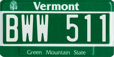 VT license plate BWW511