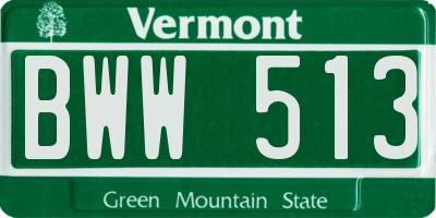 VT license plate BWW513