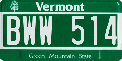 VT license plate BWW514