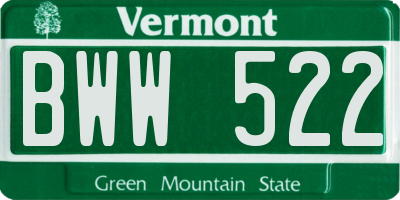 VT license plate BWW522