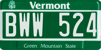 VT license plate BWW524