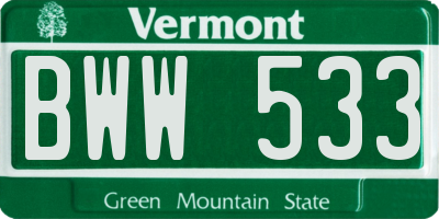 VT license plate BWW533