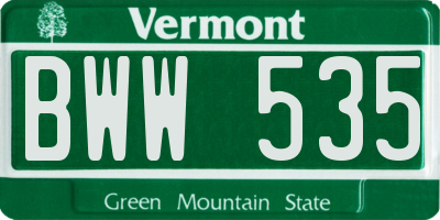 VT license plate BWW535