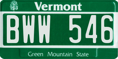 VT license plate BWW546