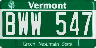 VT license plate BWW547