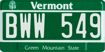 VT license plate BWW549