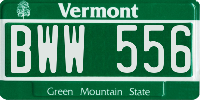 VT license plate BWW556
