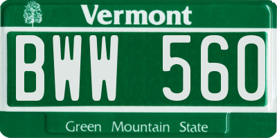 VT license plate BWW560