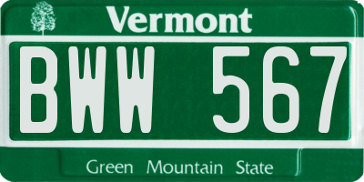 VT license plate BWW567