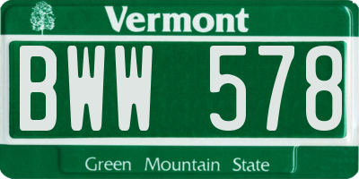 VT license plate BWW578
