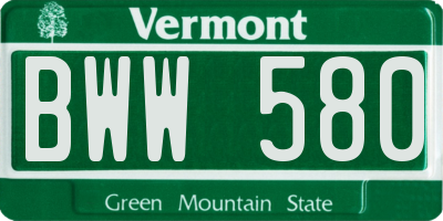 VT license plate BWW580