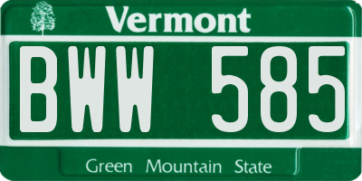 VT license plate BWW585