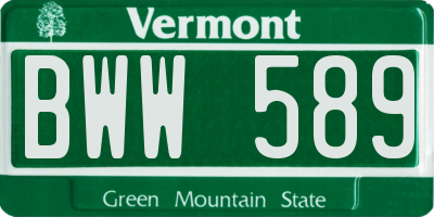 VT license plate BWW589