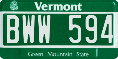 VT license plate BWW594