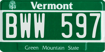 VT license plate BWW597