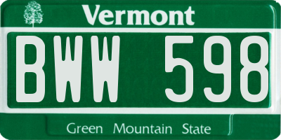 VT license plate BWW598