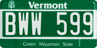VT license plate BWW599