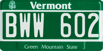 VT license plate BWW602