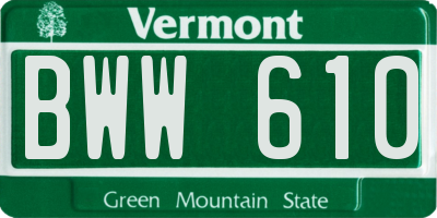 VT license plate BWW610