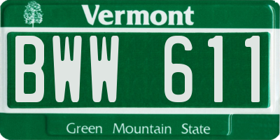 VT license plate BWW611
