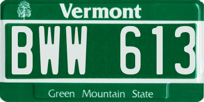 VT license plate BWW613
