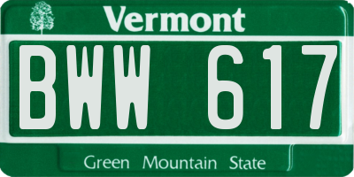 VT license plate BWW617