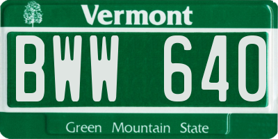 VT license plate BWW640