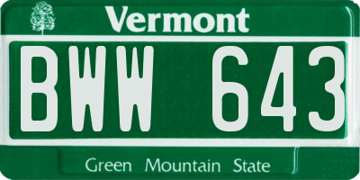 VT license plate BWW643