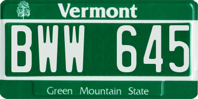 VT license plate BWW645