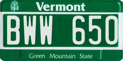 VT license plate BWW650