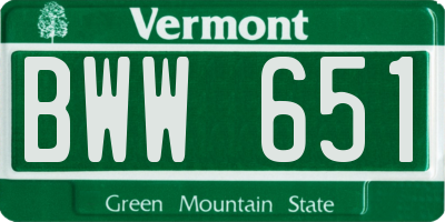 VT license plate BWW651