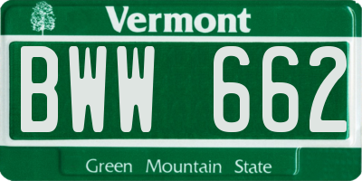 VT license plate BWW662