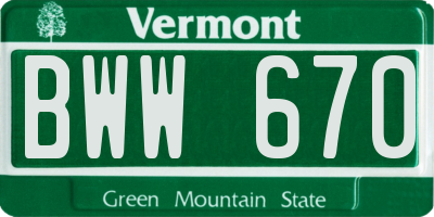VT license plate BWW670